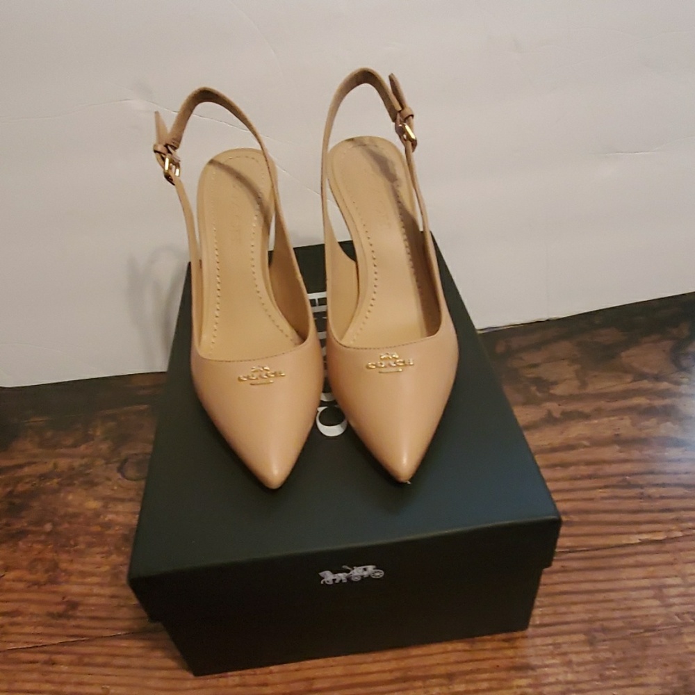 Coach Tan Slingback Heels